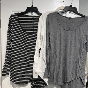 Abound Long Sleeve Tops - Black Striped, White, Gray